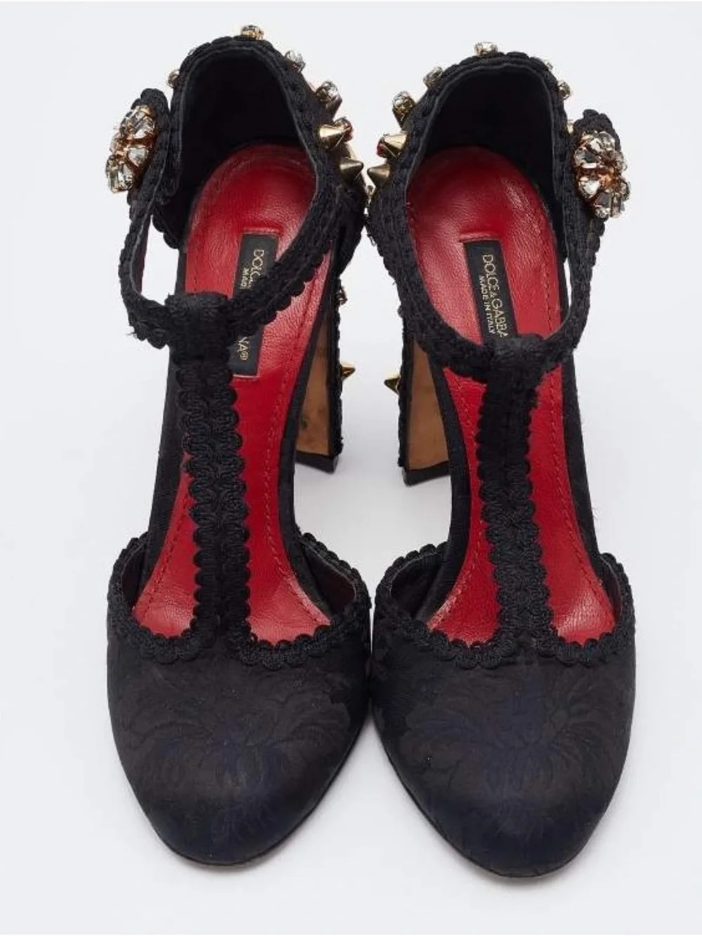 Black CrystEmbellished T-Strap High Heel piece of art 5 L45-A11